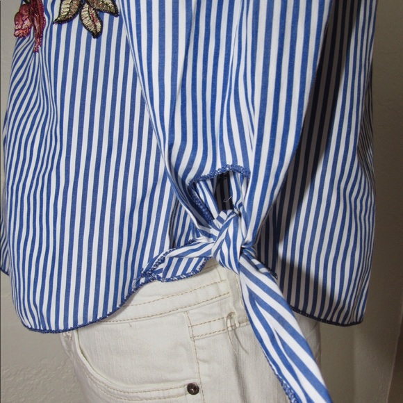 Off Shoulder Embroidered Striped Top. - Picture 8 of 8